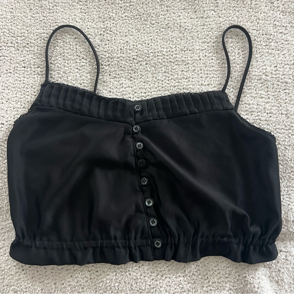 [Farm Rio] Black Button-Up Crop Top
